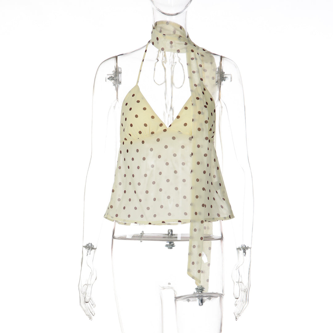 Damen Verspieltes Polka Dot Top mit Halter-Design und schickem Bindedetail Echo Archiv