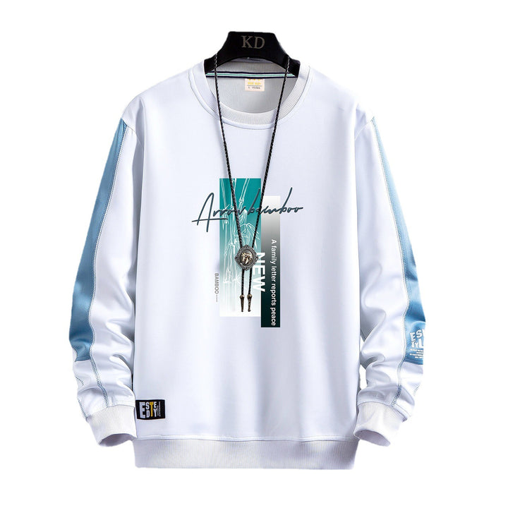 Herren Sportlich‑urbanes Rundhals‑Sweatshirt mit Kontrastärmeln, gerippten Bündchen & frontalem Grafikprint Echoarchiv