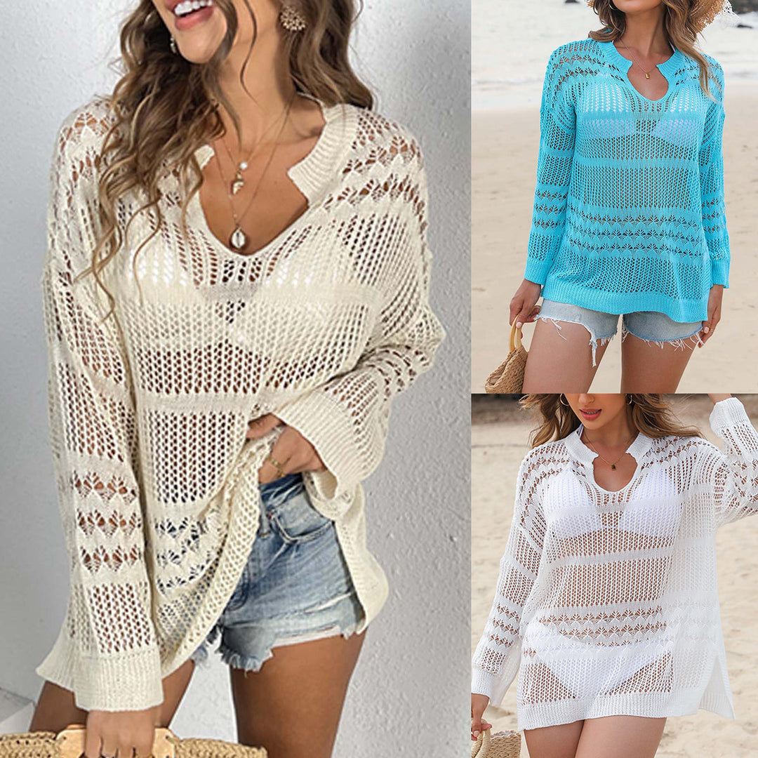 Damen moderner Strickpullover mit transparentem Design Echo Archiv