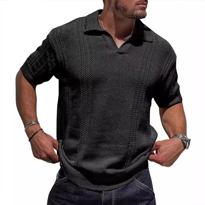 Herren Kurzarm Strickpullover mit strukturierter Oberfläche und Polokragen Echoarchiv