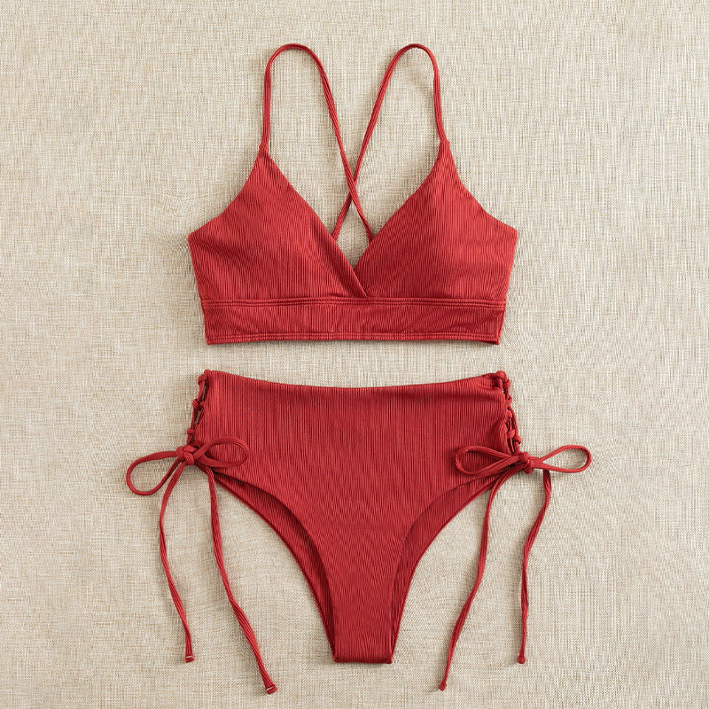 Damen Hochtaillierter Bikini mit verstellbaren Schnürdetails – Maréssa