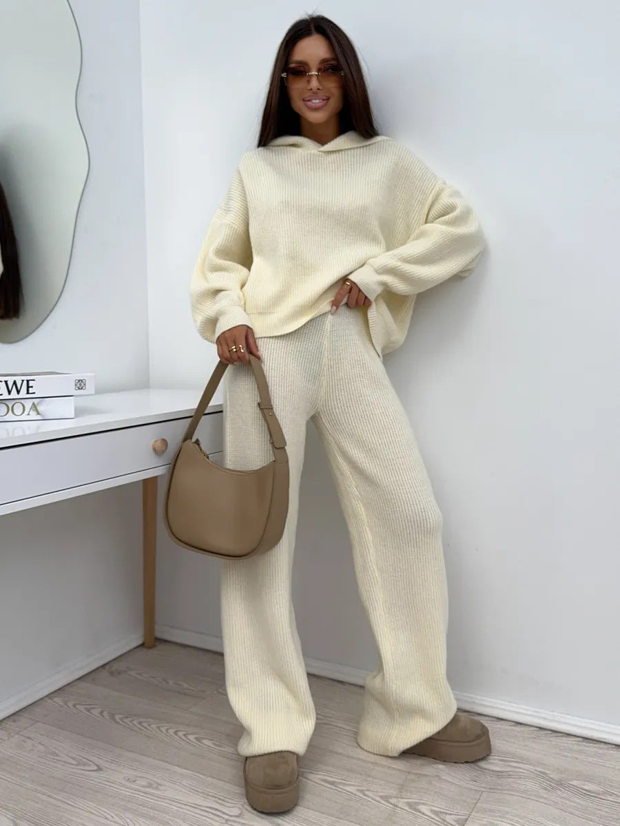 Damen Weiches Strick-Loungewear-Set mit Oversize-Pullover und weiter Palazzo-Hose – Mavelle