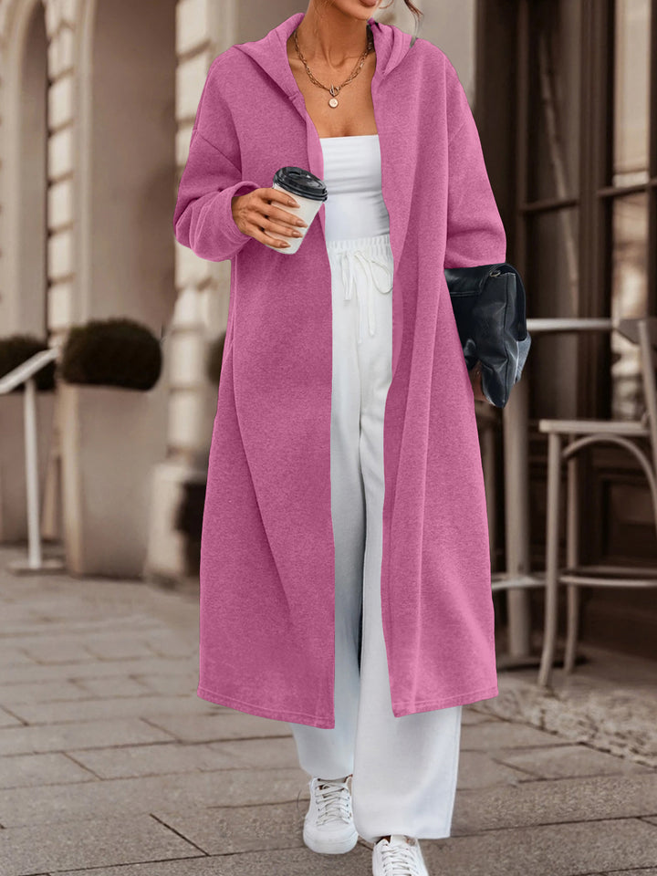 Damen Langer Oversize Kapuzenmantel mit offener Front und weichem Fleece – Célinea