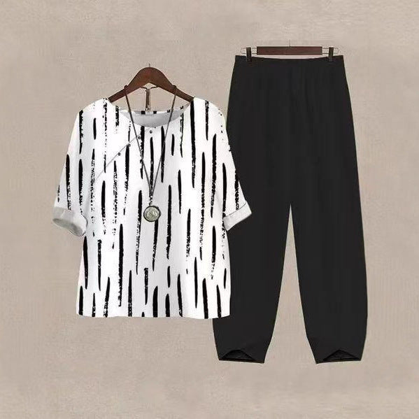 Damen nan legeres Freizeit-Set mit gemustertem Oversize-Shirt und konisch zulaufender Komforthose Echo Archiv