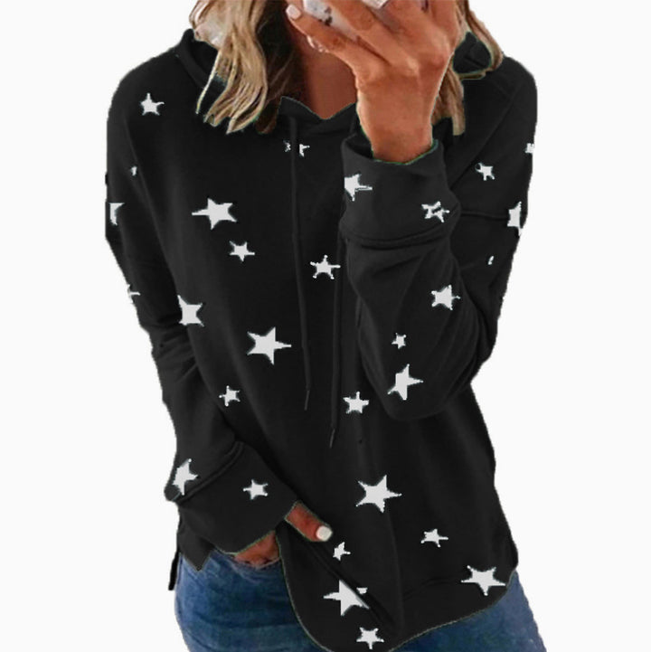 Damen Oversize-Kapuzenpullover aus weichem Baumwollmix mit Sternenprint Echoarchiv
