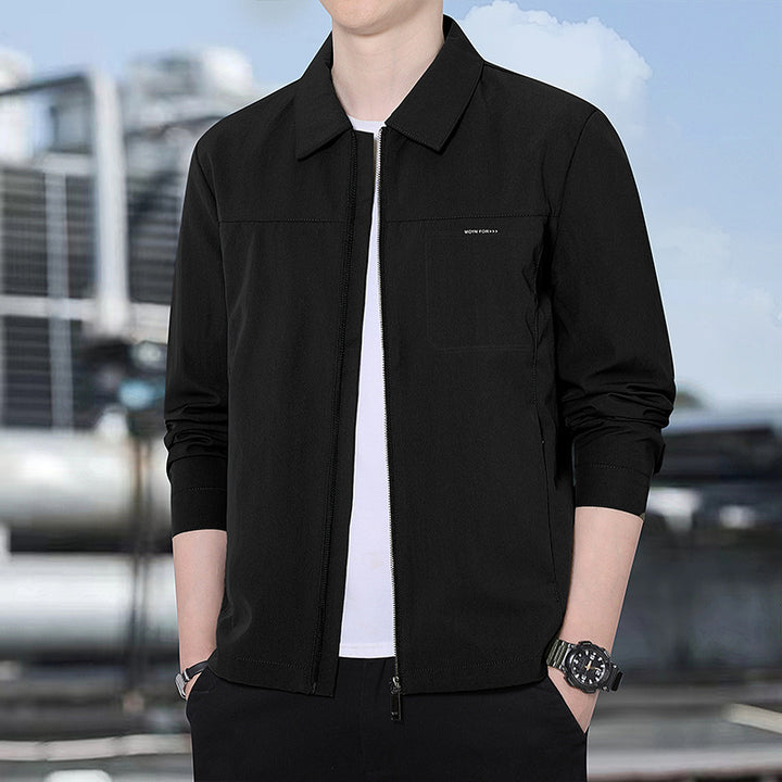 Herren leichte urbane Übergangsjacke mit Reißverschluss, Stehkragen und minimalistischem Design Echoarchiv