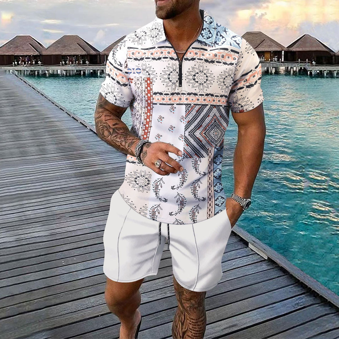Herren lässiges Strandoutfit mit einzigartigem grafischen Muster und kurzen Hosen Echoarchiv