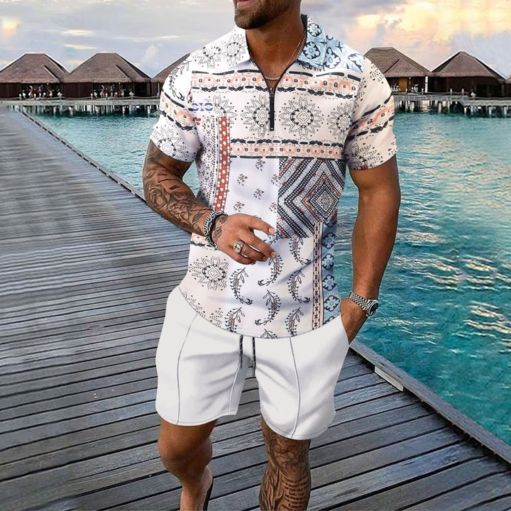 Herren lässiges Strandoutfit mit einzigartigem grafischen Muster und kurzen Hosen Echoarchiv