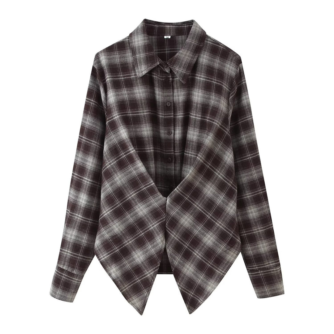 Damen Karierte Oversize-Hemdjacke mit spitz zulaufendem Saum Echoarchiv