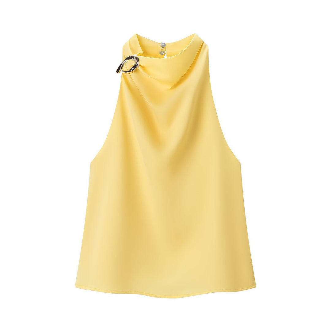 Damen Seidenbluse mit asymmetrischem Kragen und dekorativem Ring Echo Archiv