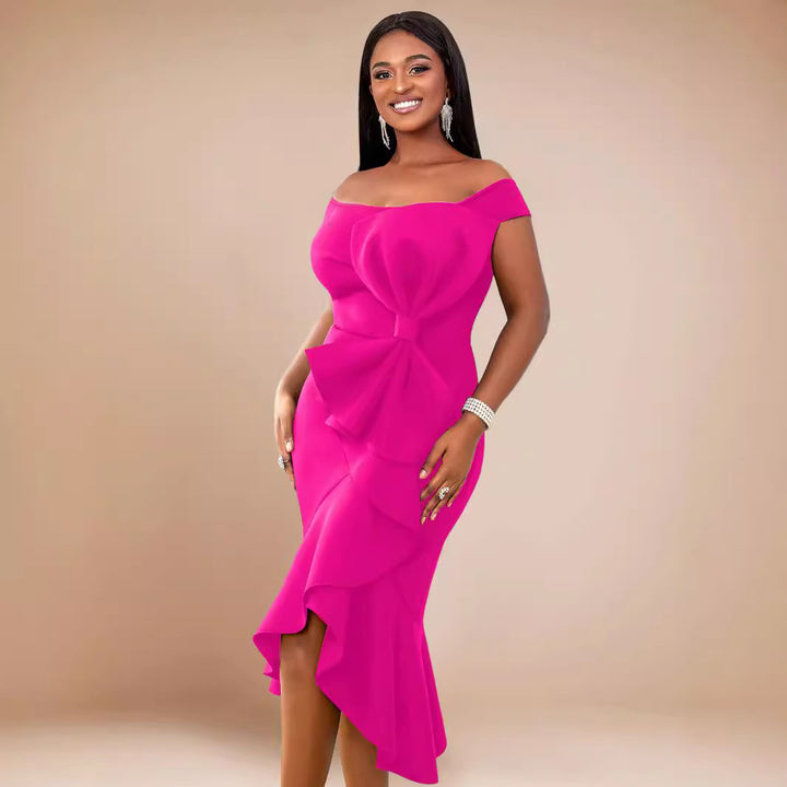 Damen Elegantes Wickelkleid mit Rüschen und Off-Shoulder Design Echo Archiv