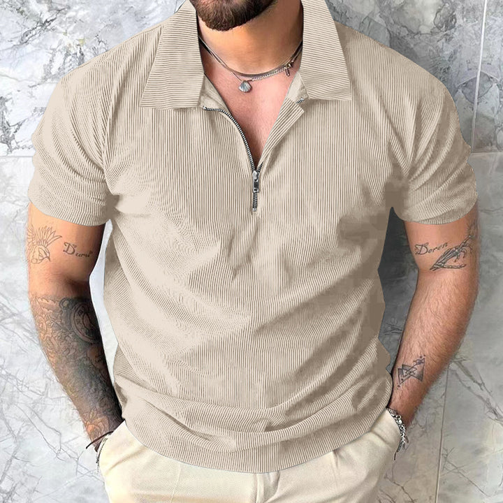 Herren modisches kurzärmliges Polo-Shirt mit lässigem Hochkragen und Reißverschluss Echoarchiv