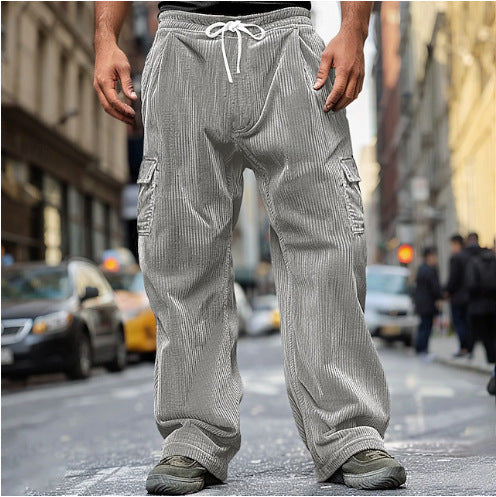 Herren Cord-Optik Cargo-Jogger mit Tunnelzug, elastischem Bund und aufgesetzten Klapptaschen – Bravaro