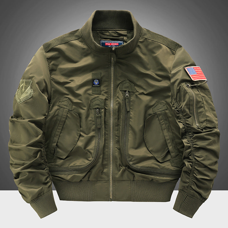 Men's pilot-style cropped utility flight bomber with multi-zip pockets and ribbed collar – Brevano