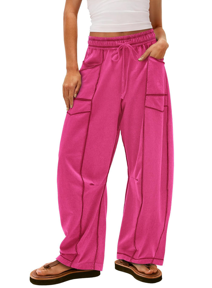 Damen weite Cargo-Loungehose mit elastischem Bund und Kontrastnähten – Avérine