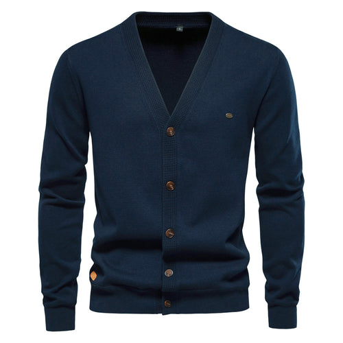 Herren Strickjacke mit V-Ausschnitt und modischen Holzknöpfen Echoarchiv