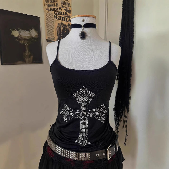 Damen stylisches Tanktop mit Kristallkreuz-Design Echo Archiv