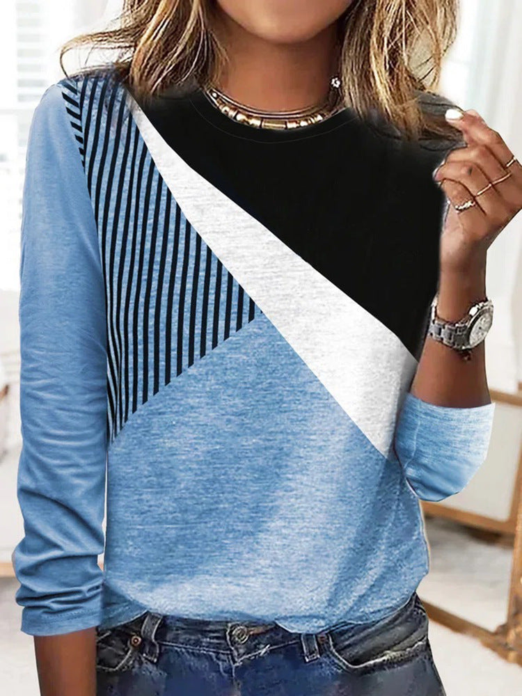 Damen Colorblock-Sweatshirt mit diagonaler Panel-Optik und Streifenbesatz – Avérine