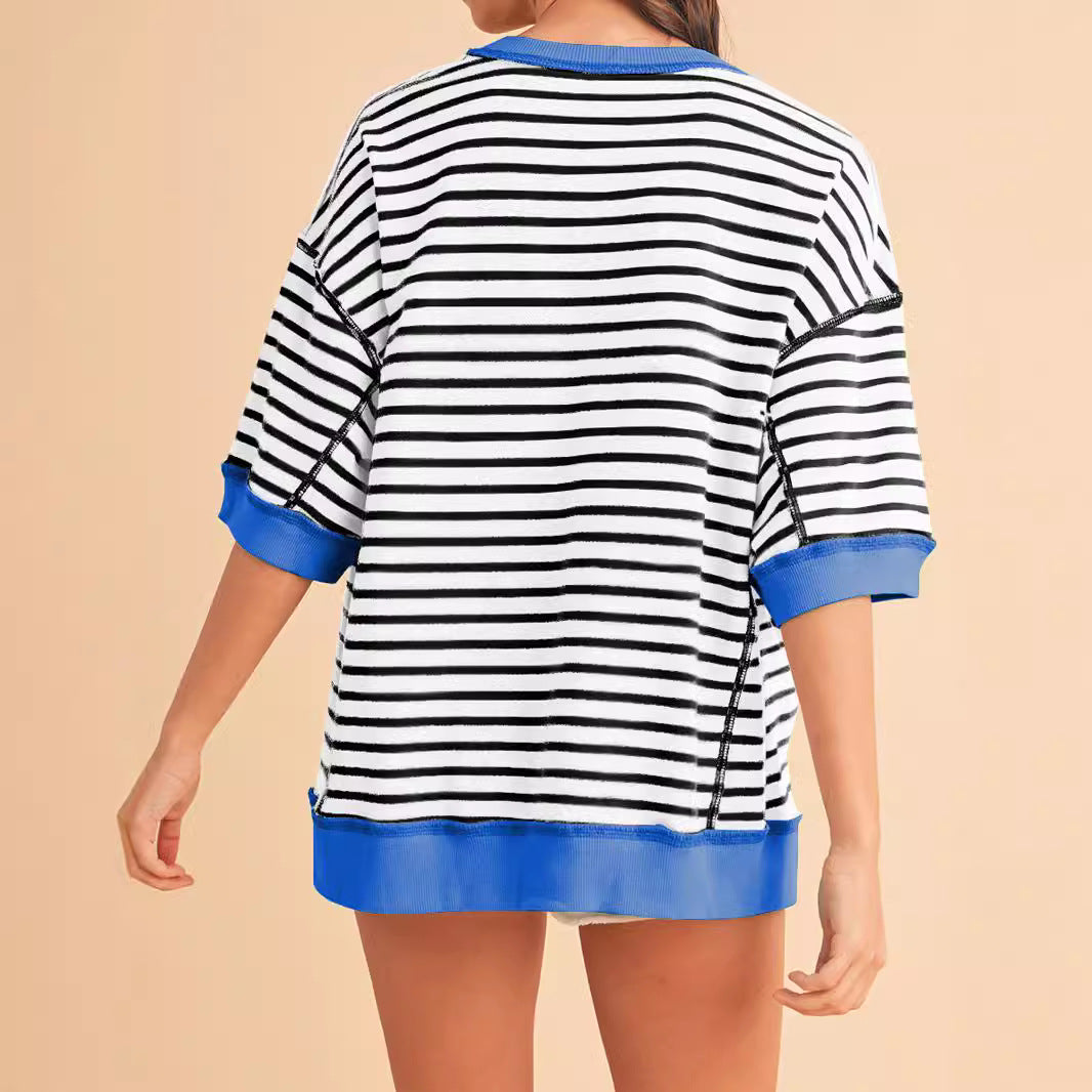 Damen Oversize Streifen-Sweatshirt mit kontrastfarbenen Bündchen – Avérine