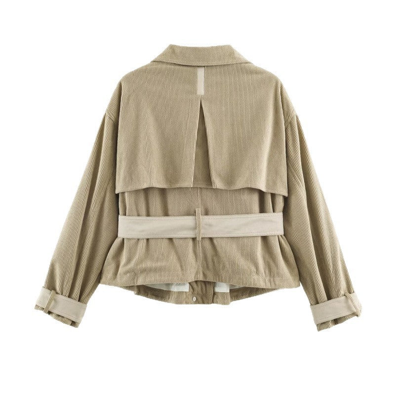 Damen Kurzjacke aus Cord mit taillierendem Gürtel und Druckknopfleiste Echo Archiv