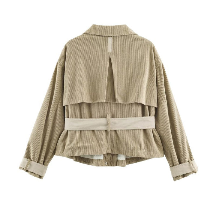Damen Kurzjacke aus Cord mit taillierendem Gürtel und Druckknopfleiste Echo Archiv
