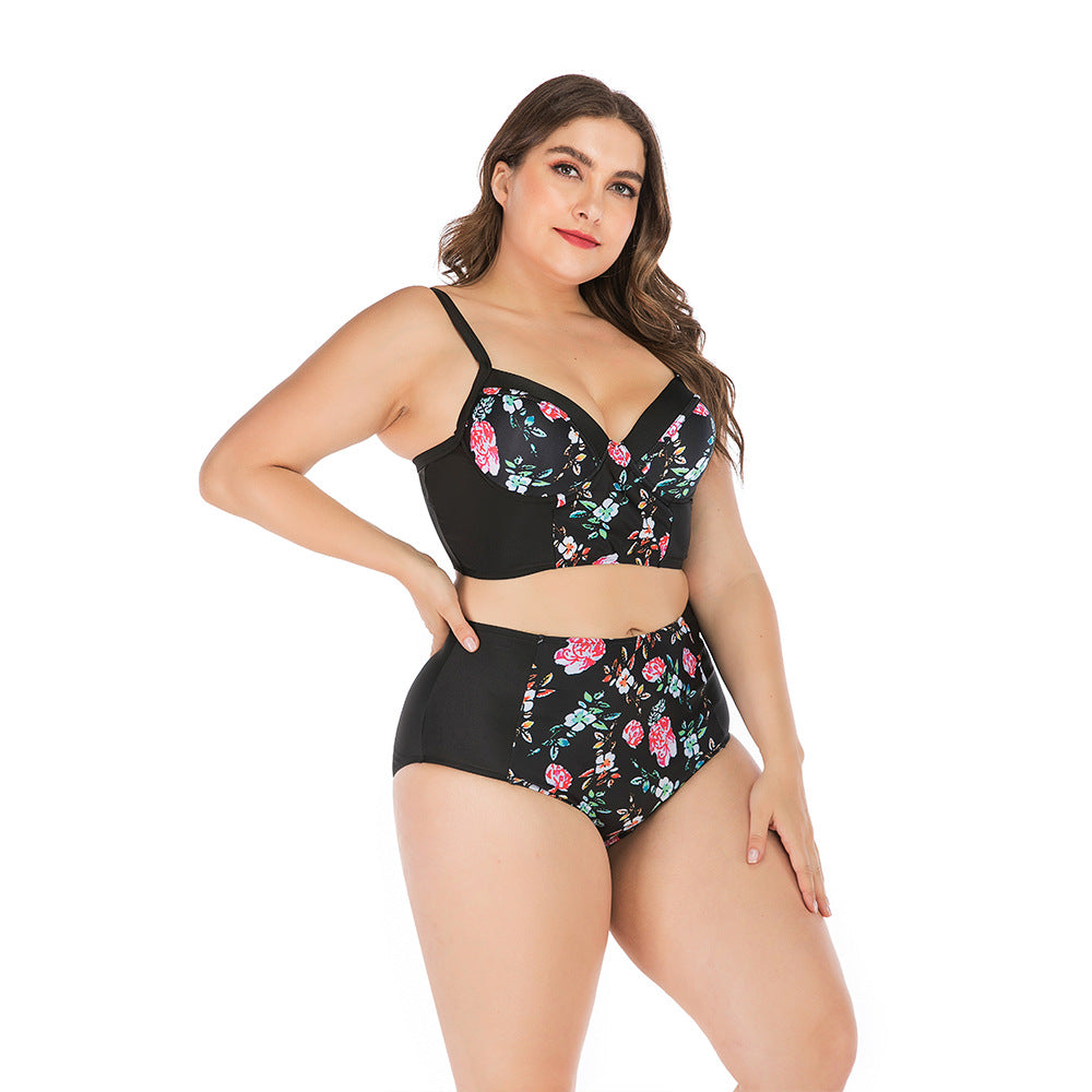 Damen Hochtailliertes Bikini-Set mit floralem Oberteil und unterstützendem Schnitt Echo Archiv