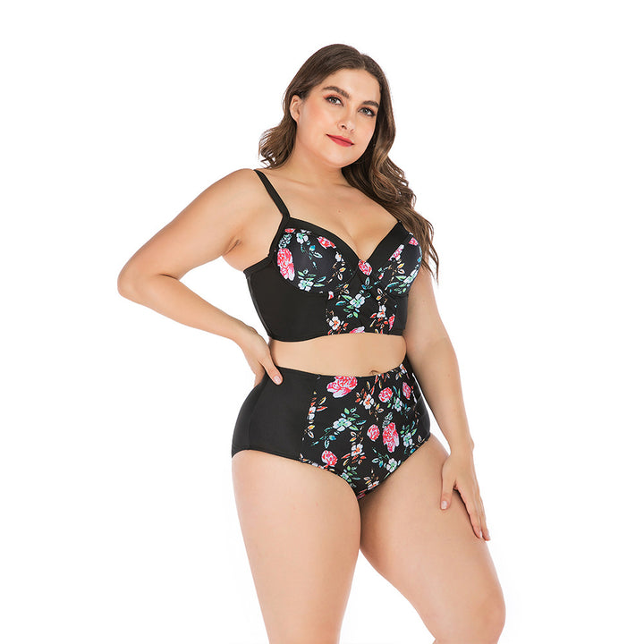 Damen Hochtailliertes Bikini-Set mit floralem Oberteil und unterstützendem Schnitt Echo Archiv
