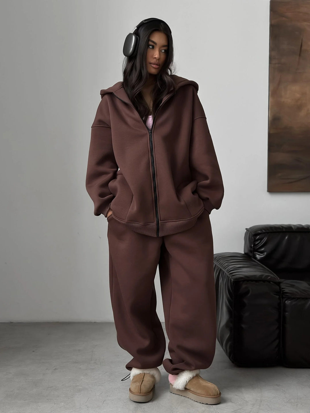 Damen Oversize-Kapuzenjacke mit verdecktem Reißverschluss und komfortabler Scuba-Optik – Célinea