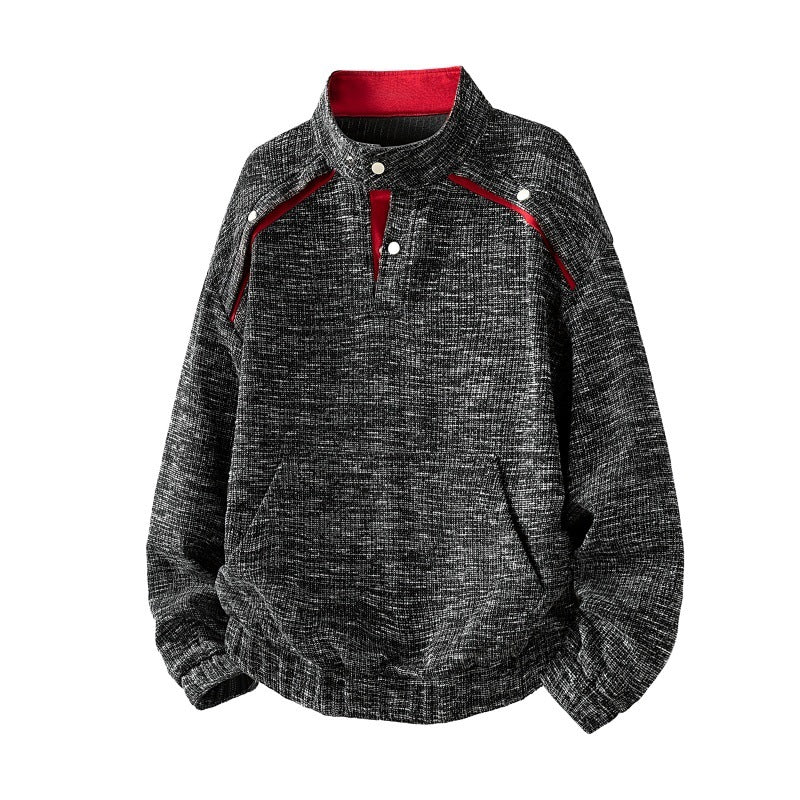 Herren Oversized Sweatshirt mit strukturiertem Design, Stehkragen, Druckknopfverschluss und Kängurutasche – Marzano