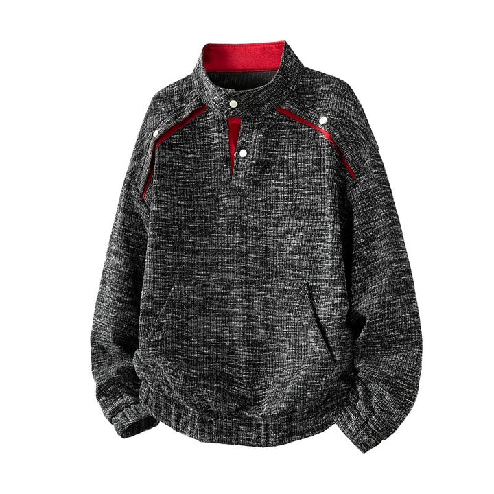 Herren Oversized Sweatshirt mit strukturiertem Design, Stehkragen, Druckknopfverschluss und Kängurutasche – Marzano