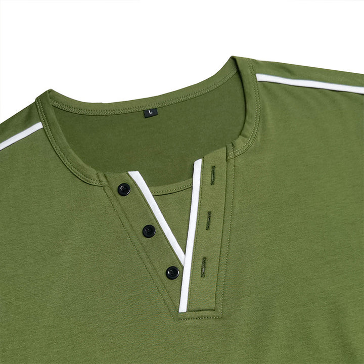 Herren Kurzarm Hemd mit modischem Henley-Ausschnitt und strukturiertem Design Echoarchiv
