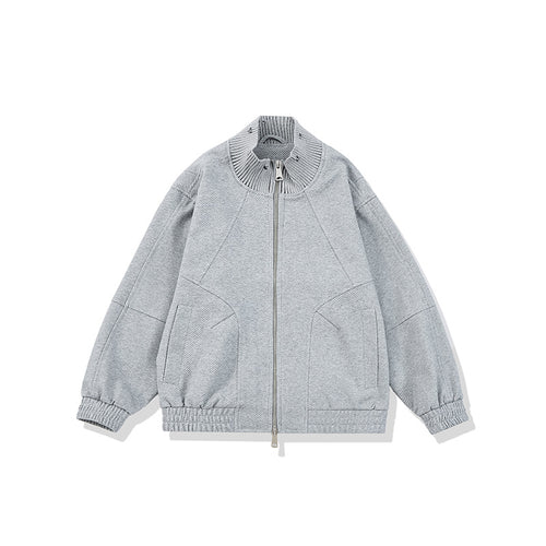 Unisex Boxy-Strickmix Übergangsjacke mit hohem Rippenkragen und elastischem Saum Echoarchiv