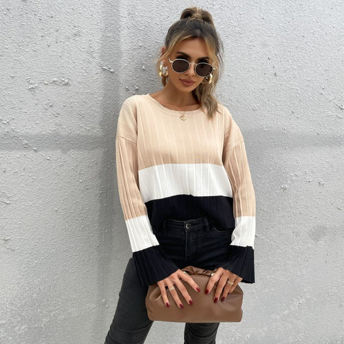 Damen Lässiger Strickpullover mit Rippstruktur und weiten Ärmeln Echo Archiv