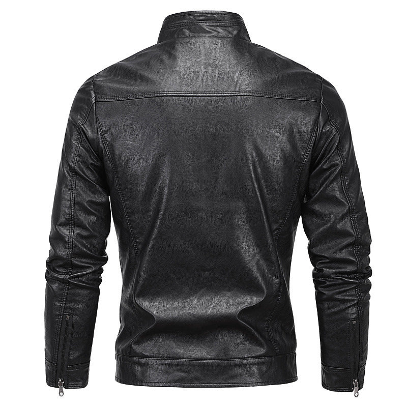 Herren Slim-Fit Kunstlederblouson mit Stehkragen und Reißverschlusstaschen Echo Archiv