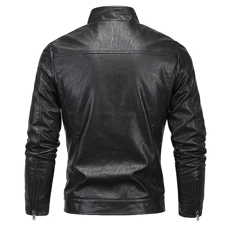 Herren Slim-Fit Kunstlederblouson mit Stehkragen und Reißverschlusstaschen Echo Archiv