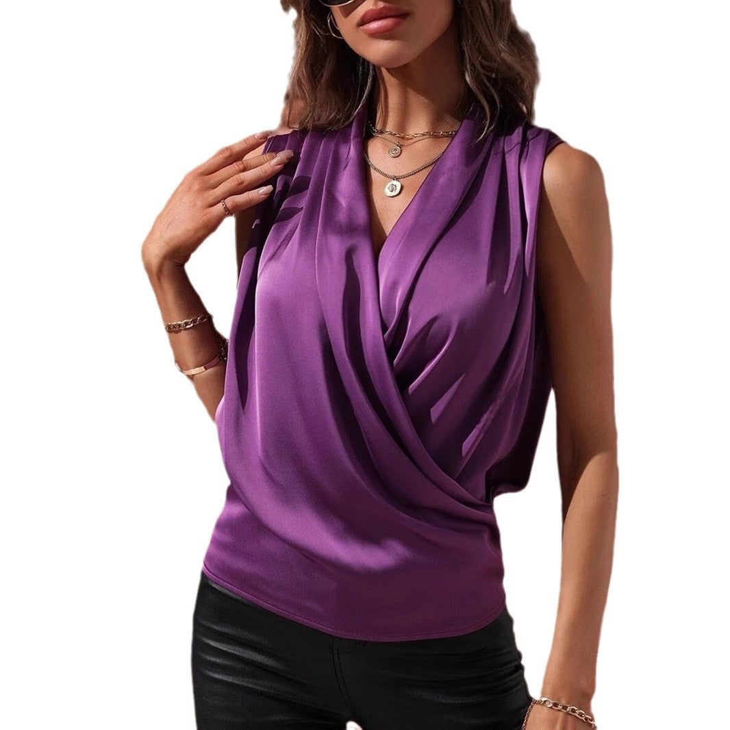 Damen elegantes Oberteil mit Wickeldesign und gerafftem Schnitt Echoarchiv