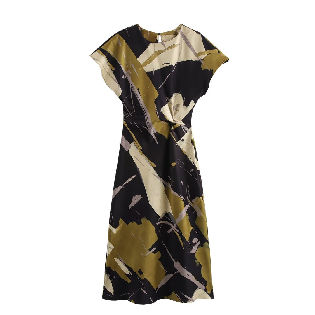 Damen Maxikleid mit modernem geometrischen Muster und fließendem Schnitt Echo Archiv