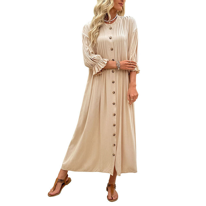 Damen Elegantes Maxikleid mit Knopfdetails und Raffungen Echo Archiv
