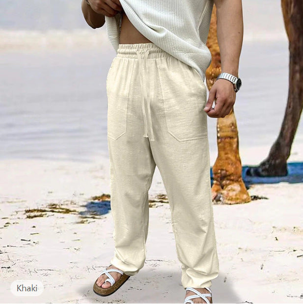 Herren lässige Leinen-Joggerhose mit elastischem Tunnelzug, aufgesetzten Taschen und konischer Silhouette – Sorevano