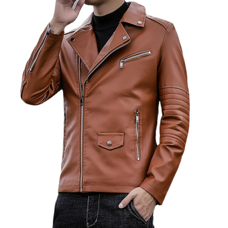 Herren Biker‑Lederjacke im Slim‑Fit mit gesteppter Ärmelpartie – Valtoré
