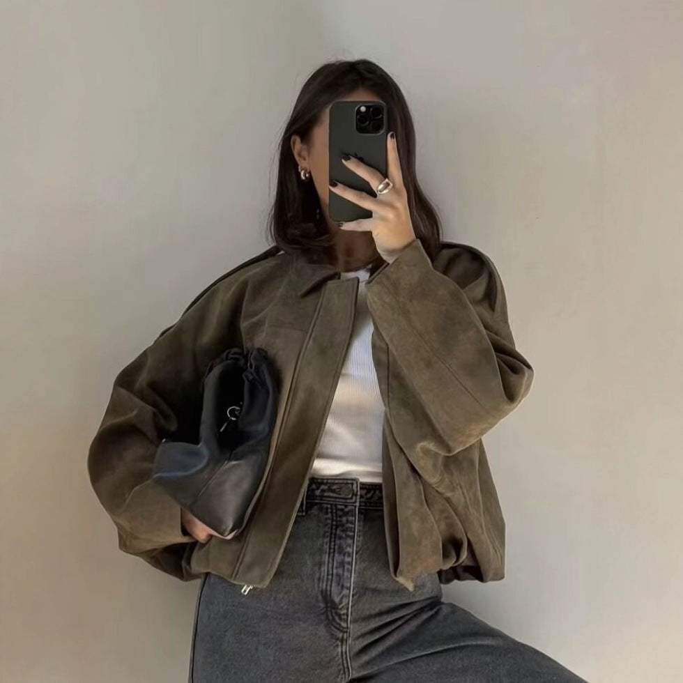 Damen Oversize Wildlederimitat-Kurzjacke Echo Archiv