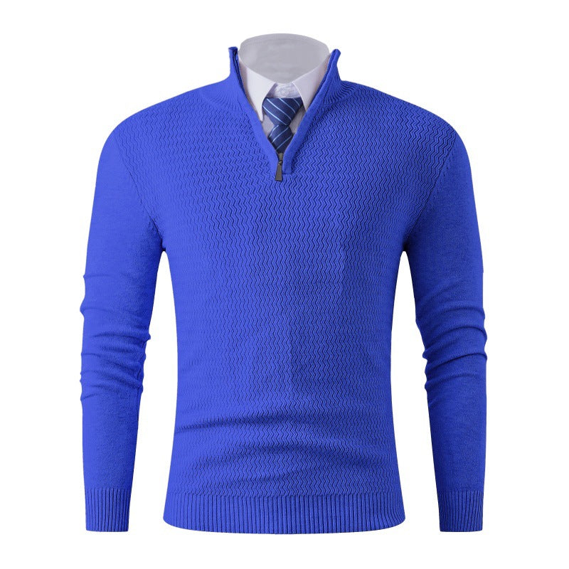 Herren Slim-Fit Feinstrickpullover mit Halbzip und strukturierter Wellenoptik Echo Archiv