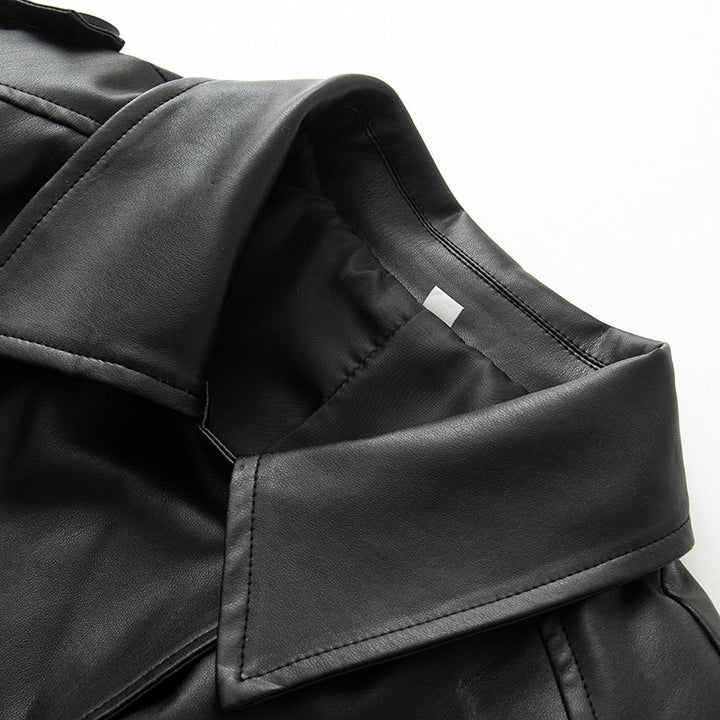Damen nan kurz geschnittene Trench-Optik Kunstlederjacke mit Bindegürtel und Schulterpatten Echo Archiv