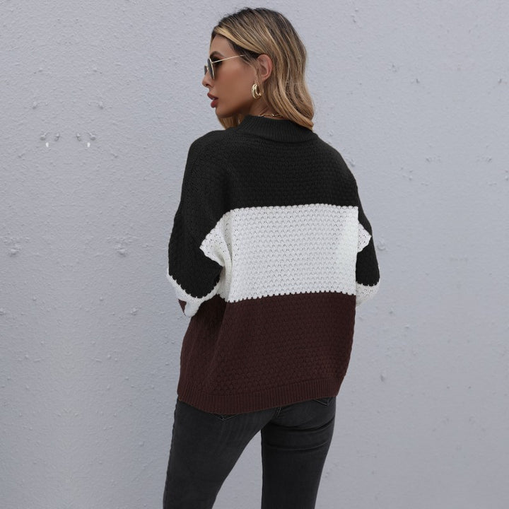 Damen Strukturstrick-Blockpullover mit überschnittener Schulter und Rundhalsausschnitt Echoarchiv