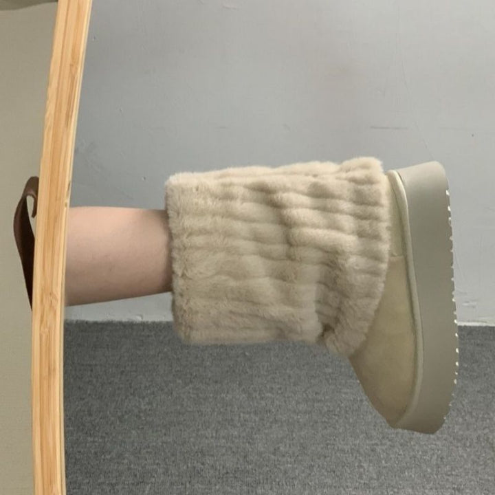 Damen Warme Kurzboots mit Kunstfellmanschette und Plateau-Sohle – Varelle