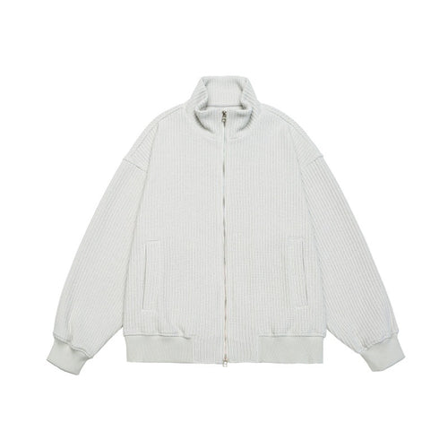 Unisex Grobstrick Boxy-Zipjacke mit Stehkragen und Rippbündchen Echoarchiv
