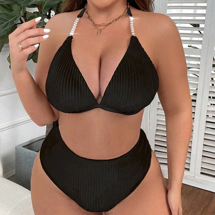 Damen Hochtaillierter Plissee-Bikini mit trägerfreiem Oberteil Echo Archiv