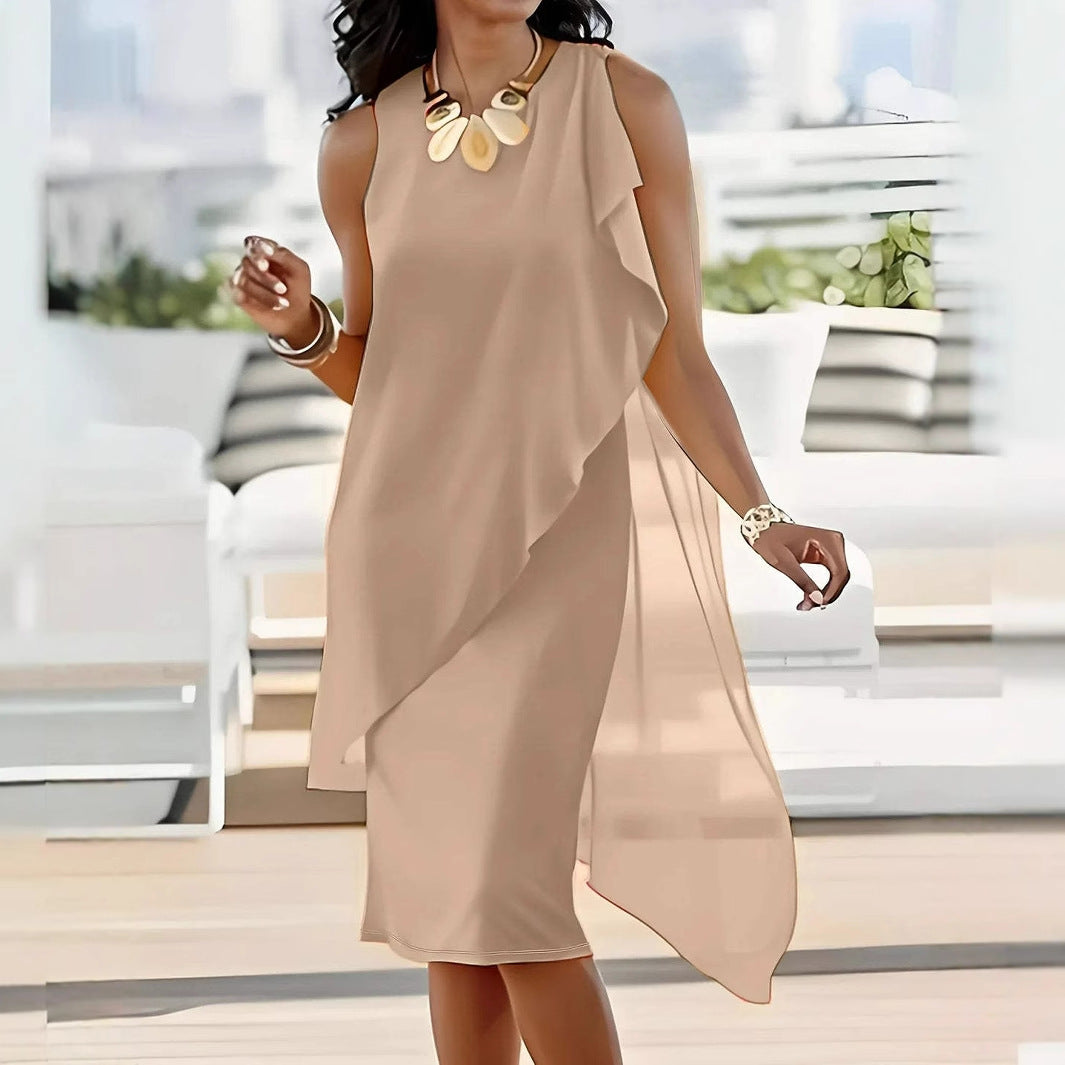 Damen asymmetrisches Chiffonkleid mit fließendem Schnitt Echoarchiv