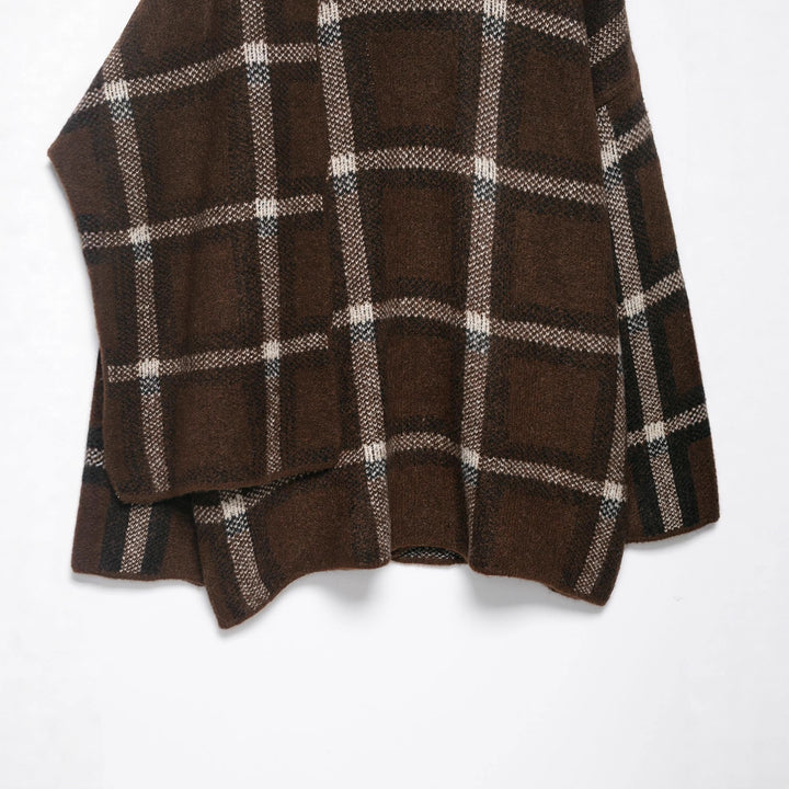 Damen Oversize Cape-Cardigan mit Kapuze, aufgesetzten Taschen und Karomuster Echoarchiv