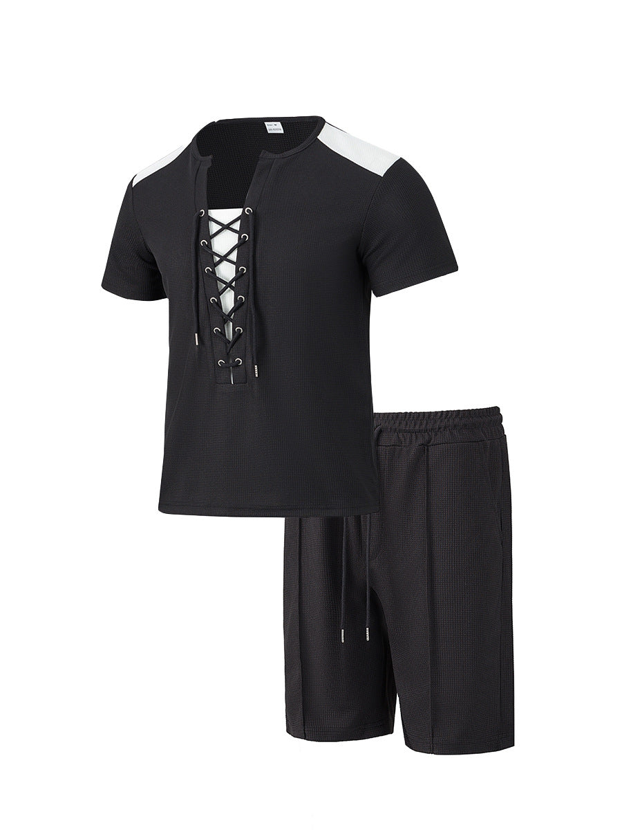 Herren Sportliches Kurzarm-Set mit gerade geschnittenem Hemd und elastischer Hose Echoarchiv